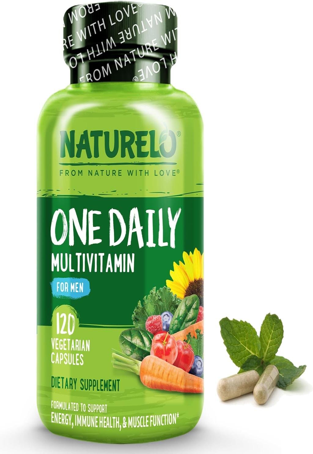 NATURELO One Daily Multivitamin for Men - with Vitamins & Minerals + Organic Whole Foods - Supplement to Boost Energy, General Health - Non-GMO - 120 Capsules - 4 Month Supply / Under Age 50